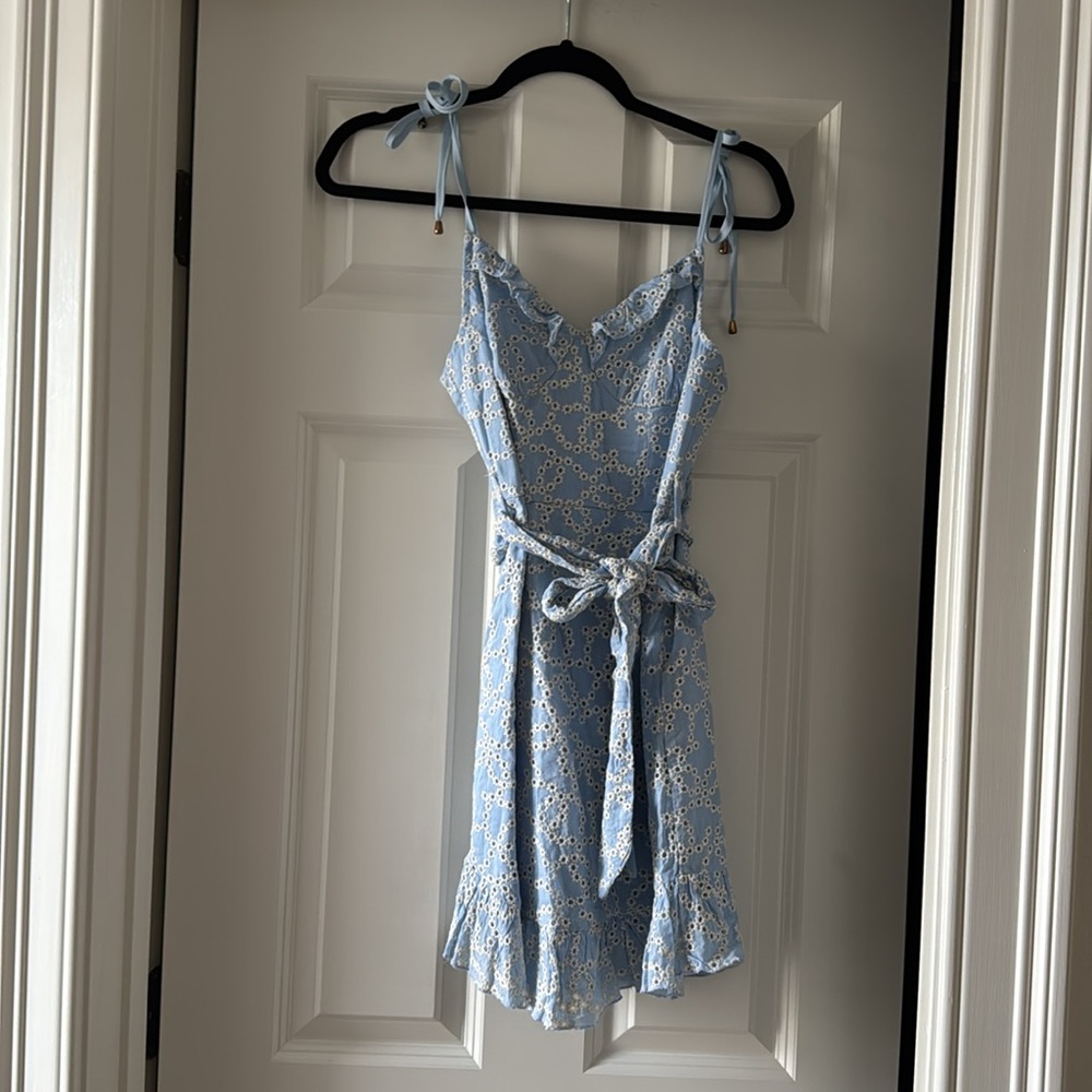 Blue Floral Sundress with Tie Straps